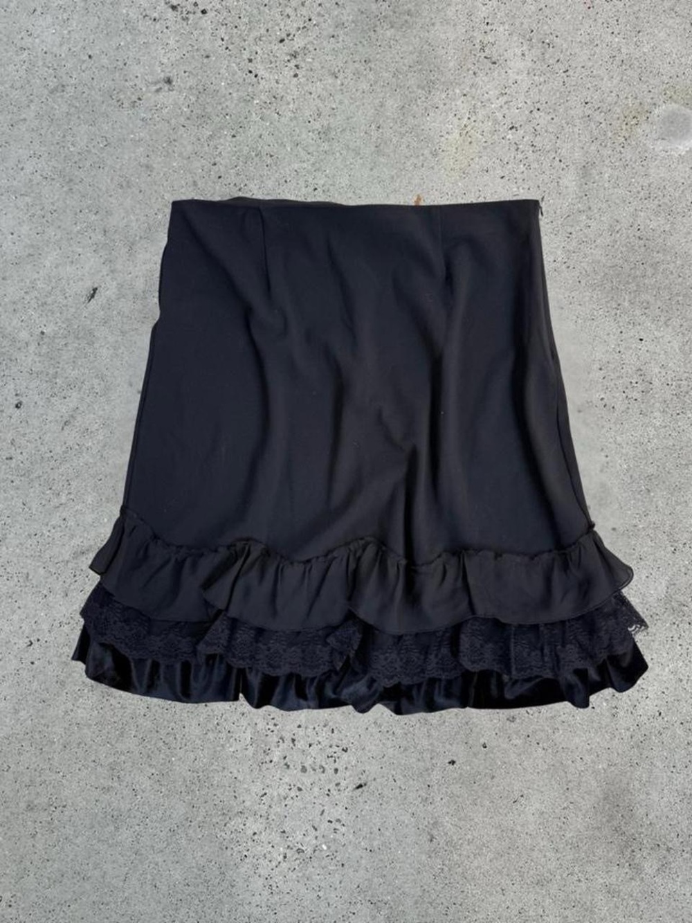 Vintage black tiered ruffle midi skirt